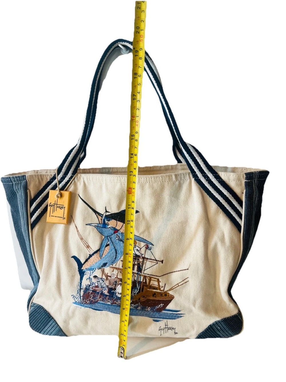 GUY HARVEY “Save Our Oceans” Large White Canvas Boat Tote Bag - Picture 14 of 14